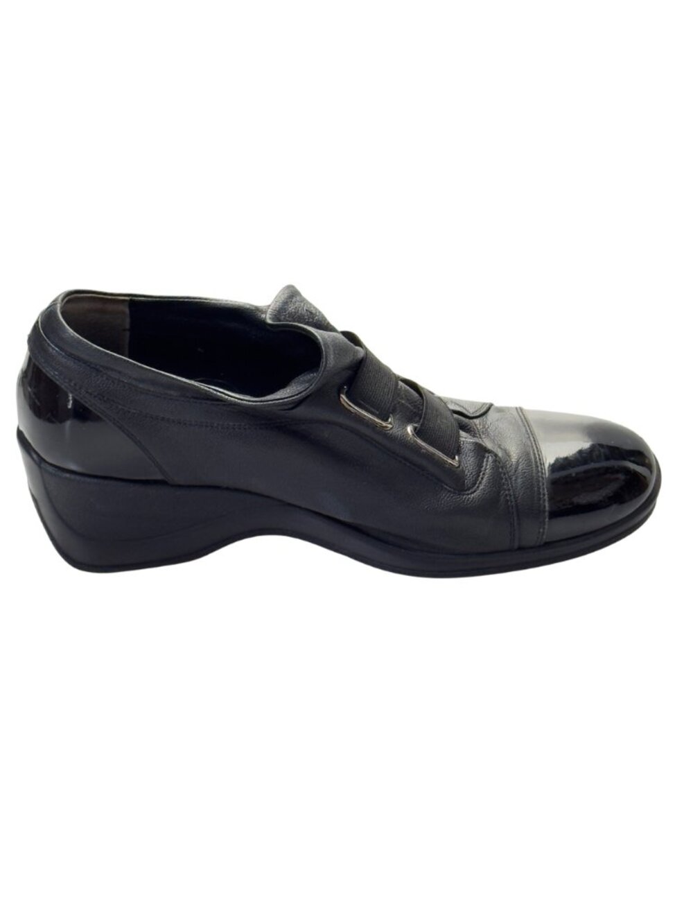 MOOK STYLE Women’s Shoes Black Leather Cap Toe Wedges Heels Size 9.5M - Picture 7 of 13